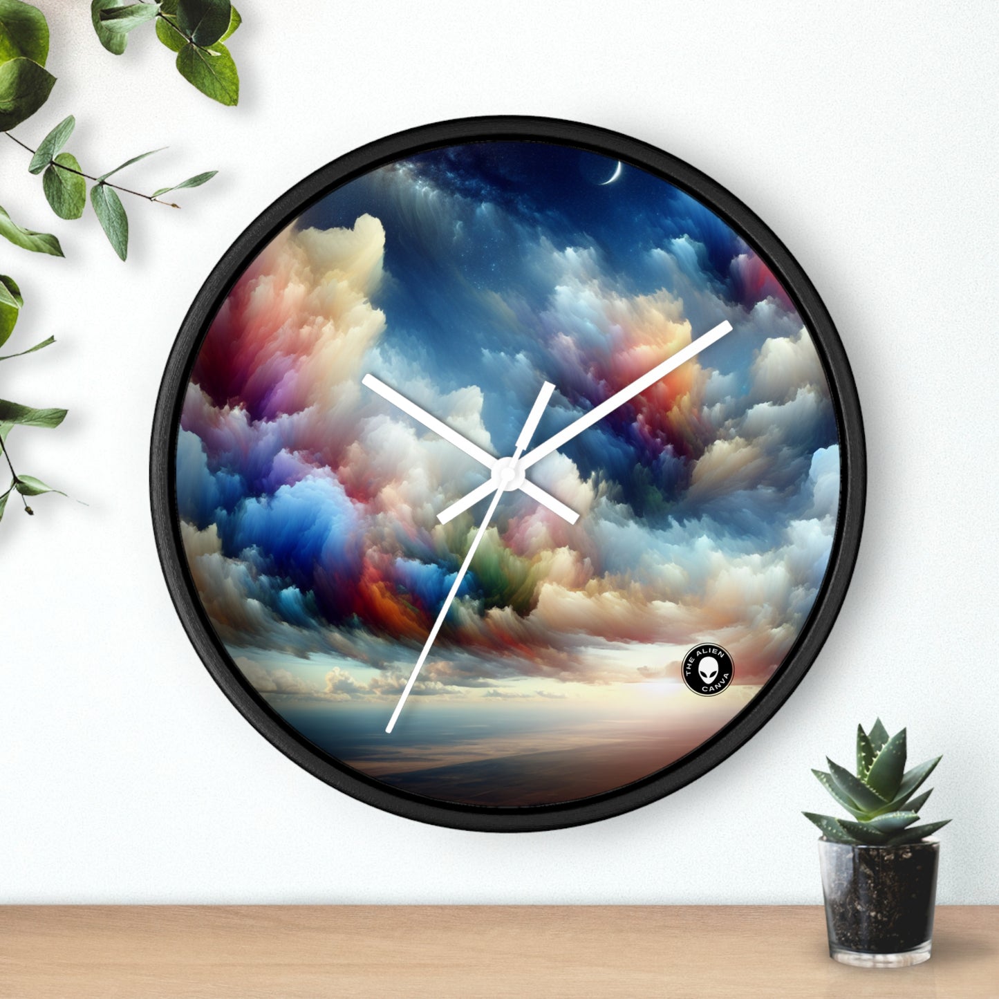 "Rainbow Cloudscape: A Surreal Watercolor Dream" - The Alien Wall Clock