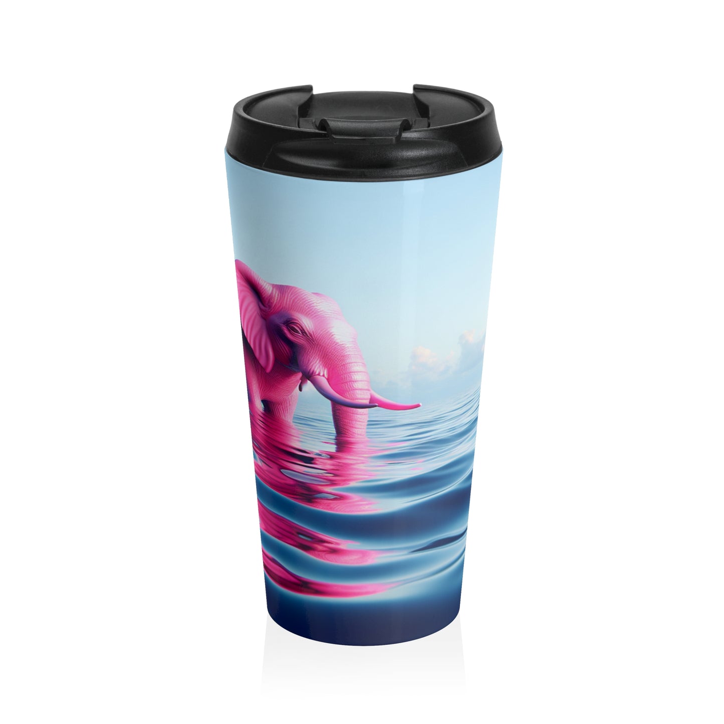 "El elefante rosa en el mar azul profundo" - Taza de viaje de acero inoxidable The Alien Un elefante rosa flotando en el océano