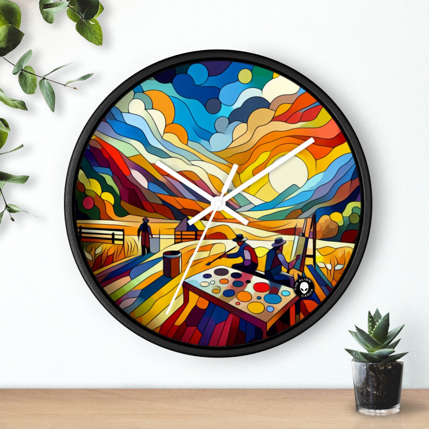 "Paisaje urbano de neón futurista": la pintura de borde duro del reloj de pared alienígena