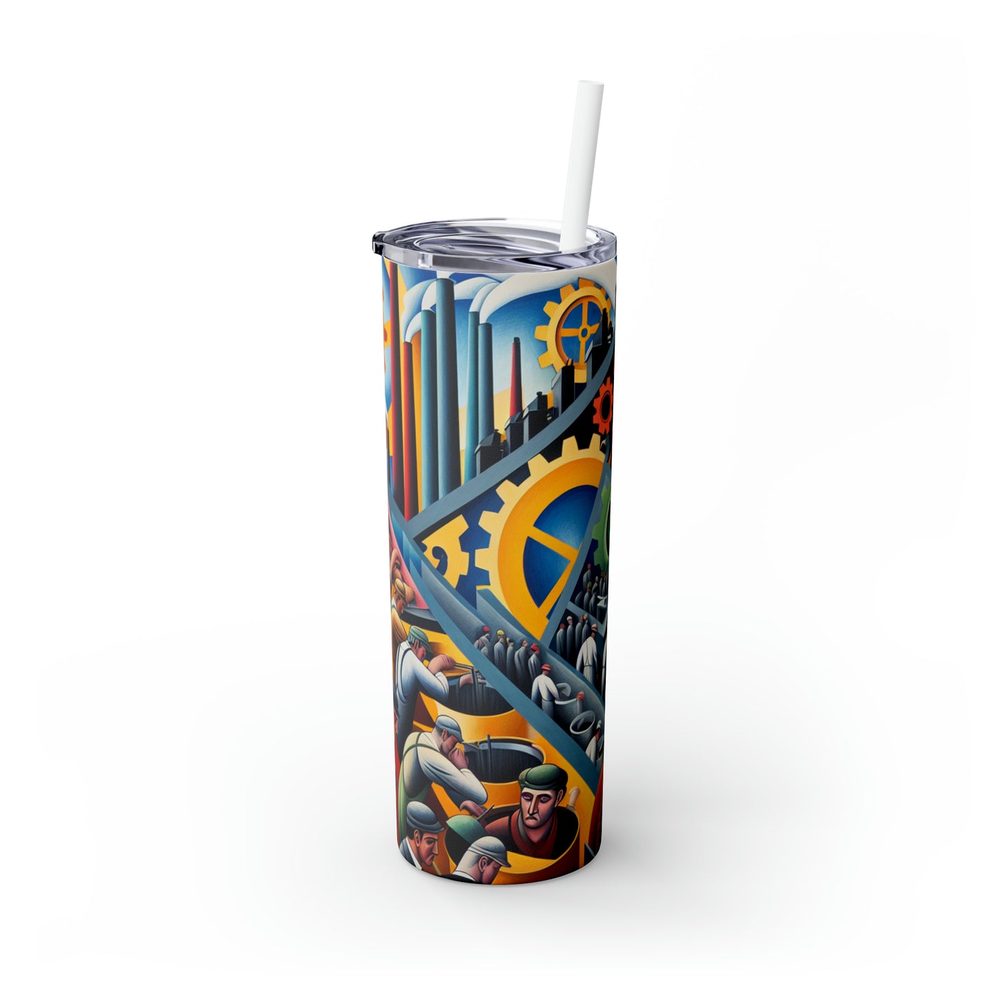 "Industrial Constructivism: Gears and Labor" - The Alien Maars® Skinny Tumbler with Straw 20oz Constructivism