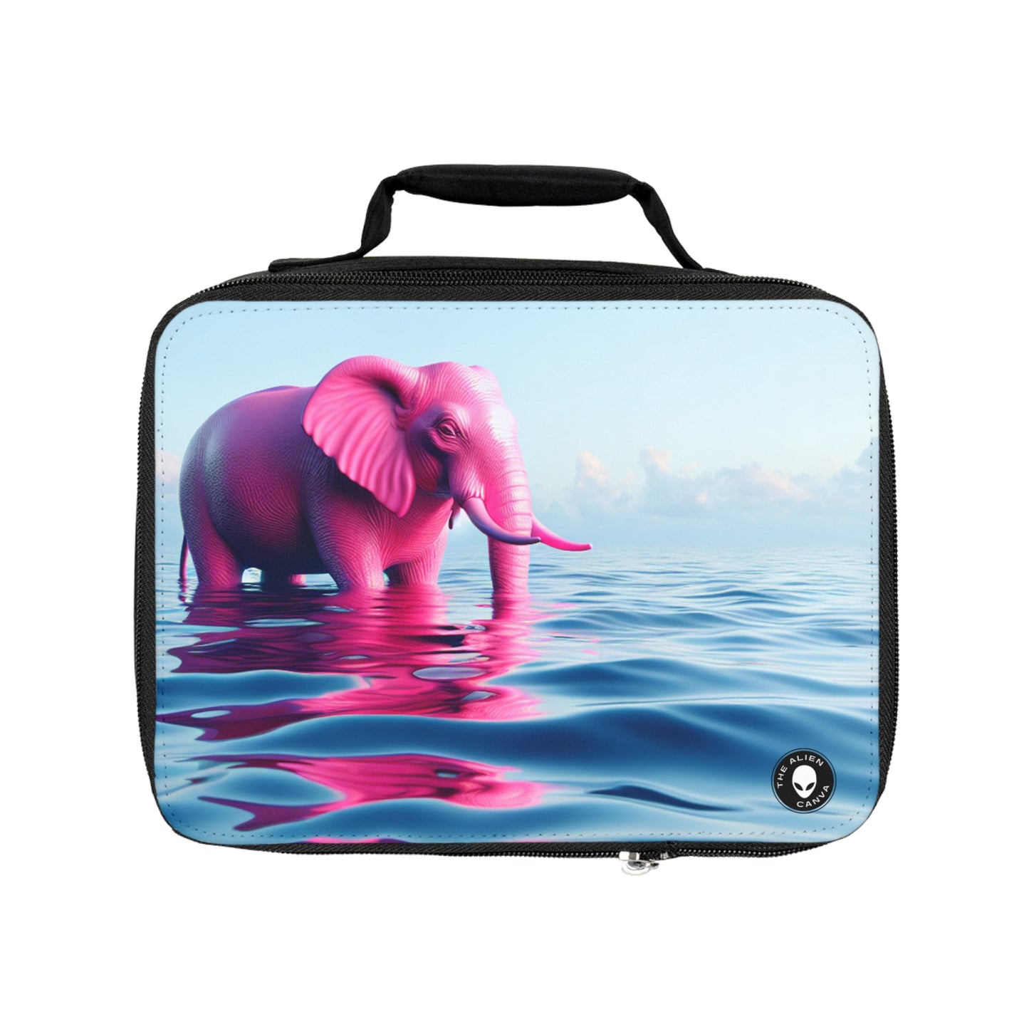 "The Pink Elephant in the Deep Blue Sea" - The Alien Lunch Bag A pink elefant floating in the ocean