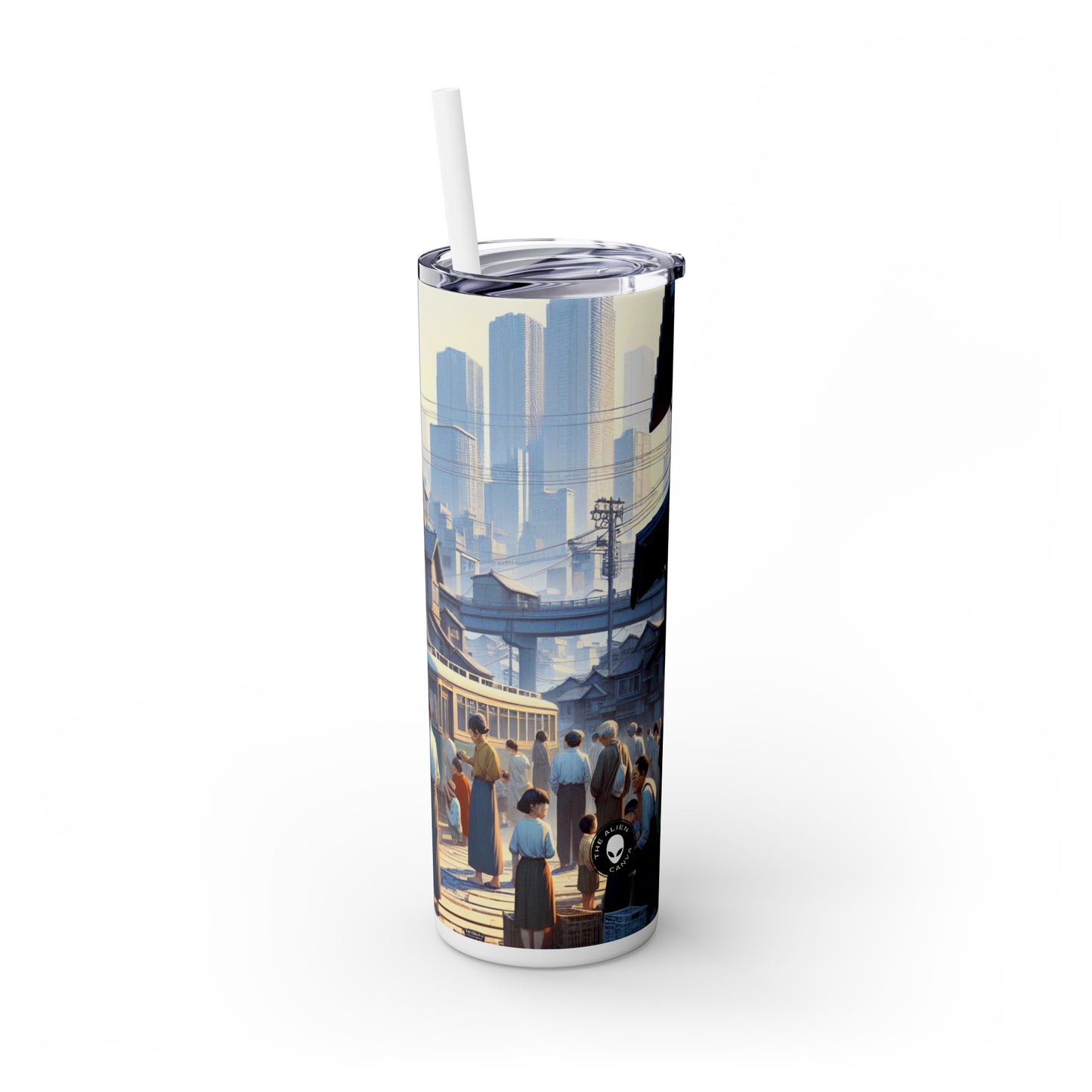 « Unité dans la diversité : Jardin communautaire » - The Alien Maars® Skinny Tumbler avec paille 20oz Réalisme social