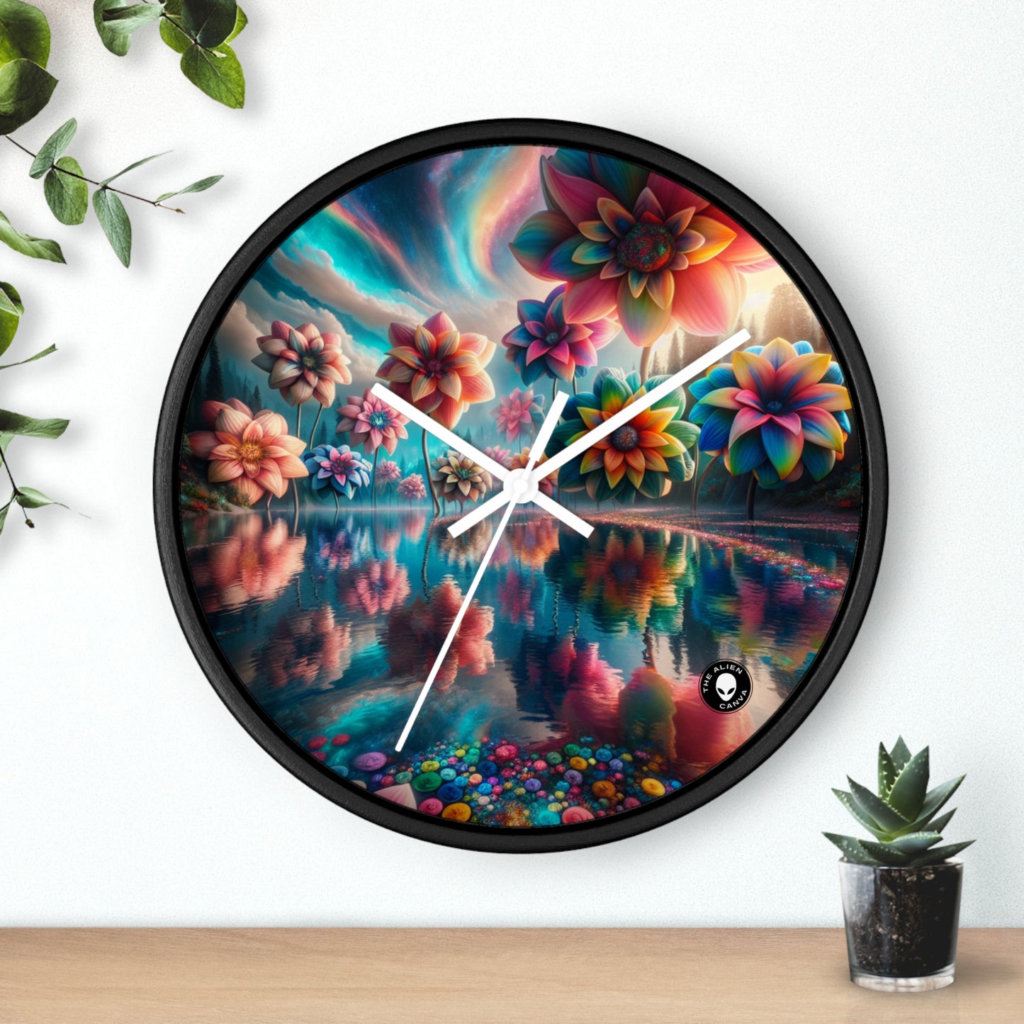 « Eaux enchantées : un pays de rêve floral » – L'horloge murale Alien