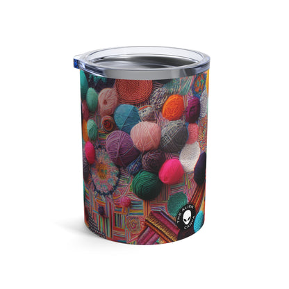 "Yarn of Joy: A Colorful Outdoor Mural" - The Alien Tumbler 10oz Yarn Bombing (Fiber Art)