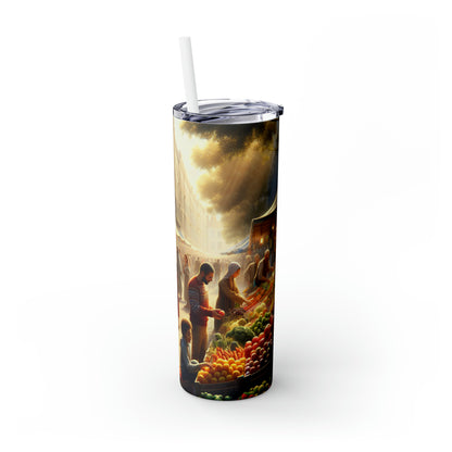 "Sunny Vibes at the Outdoor Market" - The Alien Maars® Skinny Tumbler avec paille 20oz Style réalisme