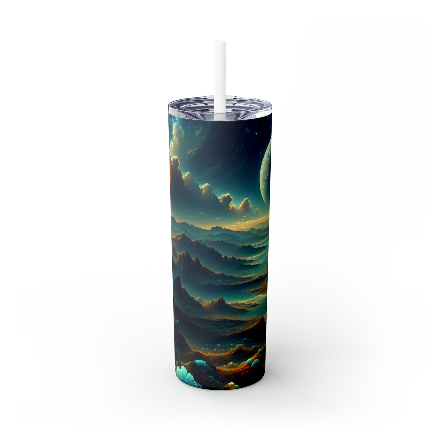 "Un Sueño Extraño: Un Mundo Desconocido en Detalle" - The Alien Maars® Skinny Tumbler with Straw 20oz planetas no descubiertos en estilo hiperrealista