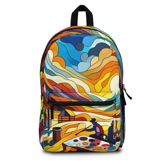 "Futuristic Neon Cityscape" - The Alien Backpack Hard-edge Painting