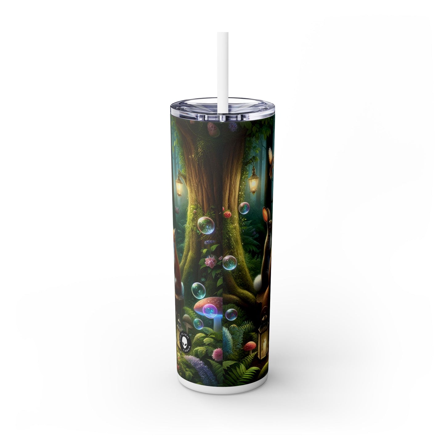 "Enchanted Forest Tea Time" - The Alien Maars® Skinny Tumbler with Straw 20oz