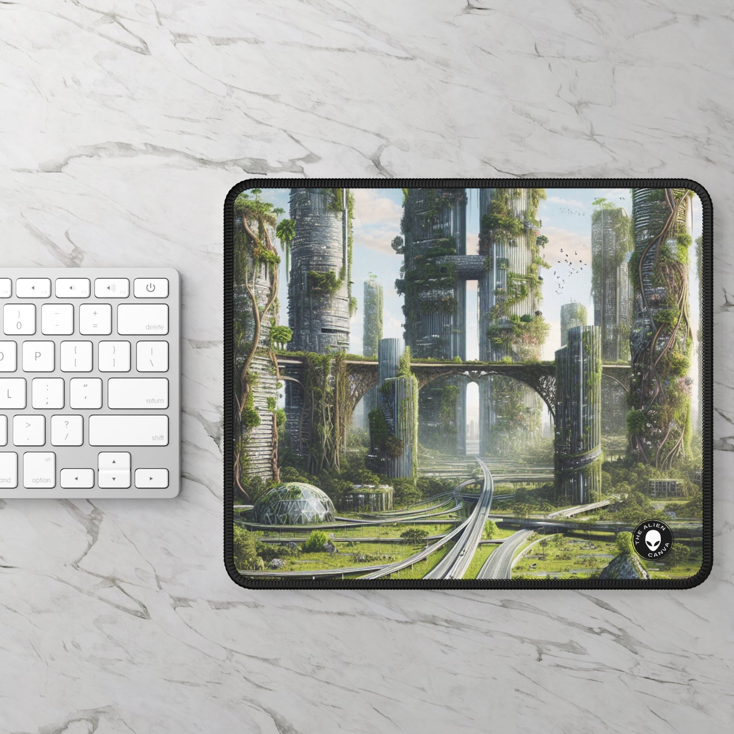 "Nature's Reclamation: A Futuristic Cityscape" - The Alien Gaming Mouse Pad