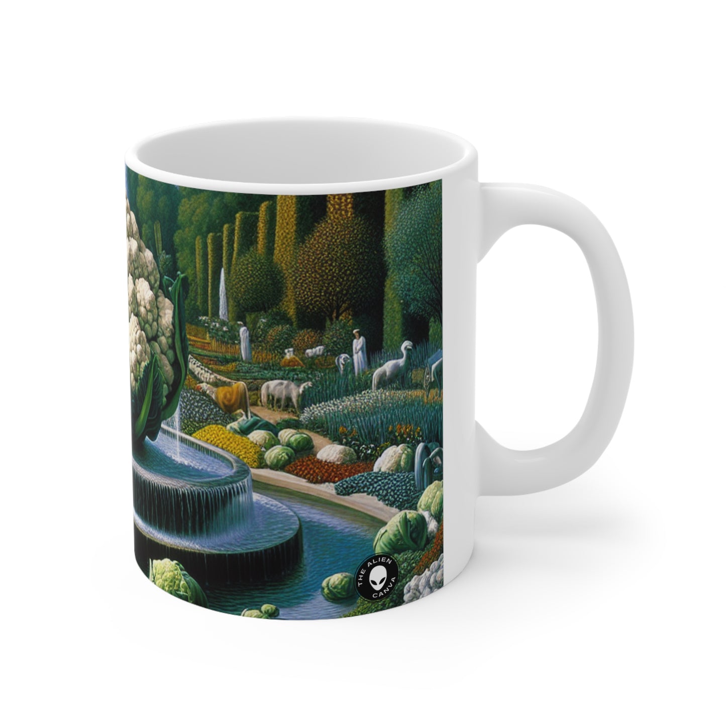 "La fuente vegetal: un conglomerado de coliflor" - Taza de cerámica The Alien 11oz Surrealismo