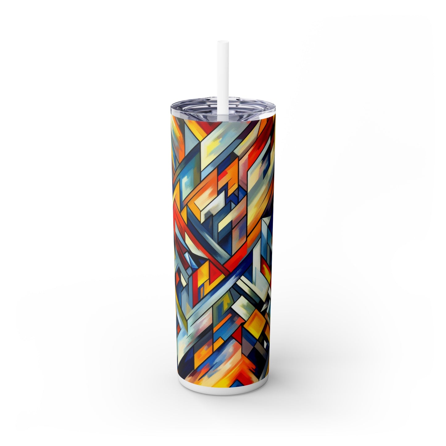 "Night Pulse : Un paysage urbain cubo-futuriste" - The Alien Maars® Skinny Tumbler avec paille 20oz Cubo-Futurisme