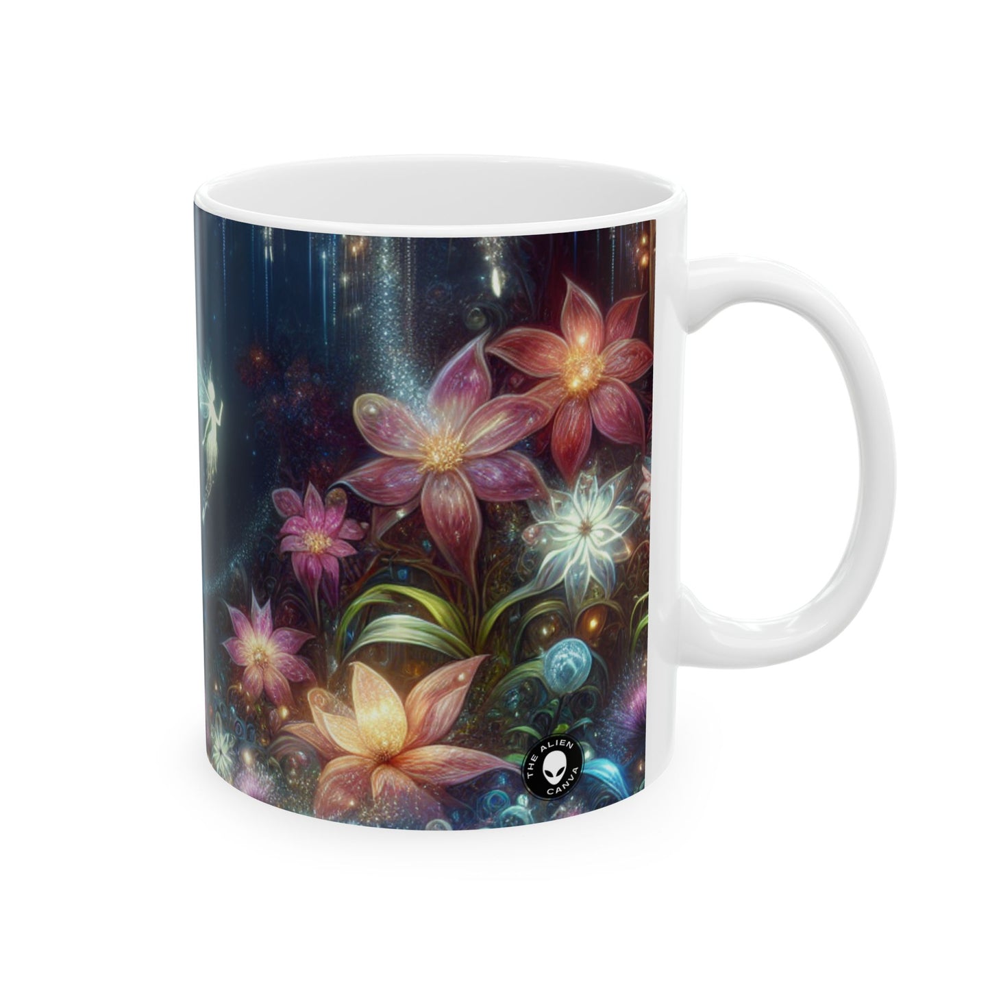 "Bosque de flores encantado a la luz de la luna": taza de cerámica alienígena de 11 oz