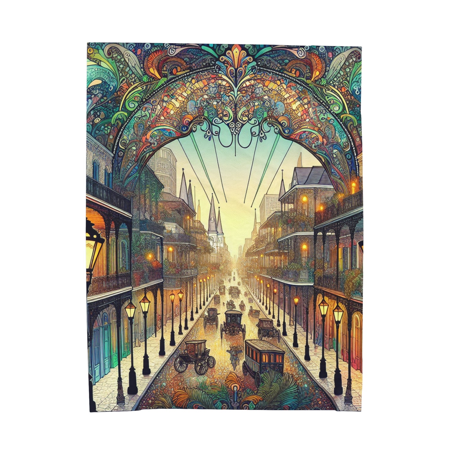 "Vivid Splendor: Una imagen del barrio francés de Nueva Orleans" - La manta de felpa Alien Velveteen estilo Art Nouveau