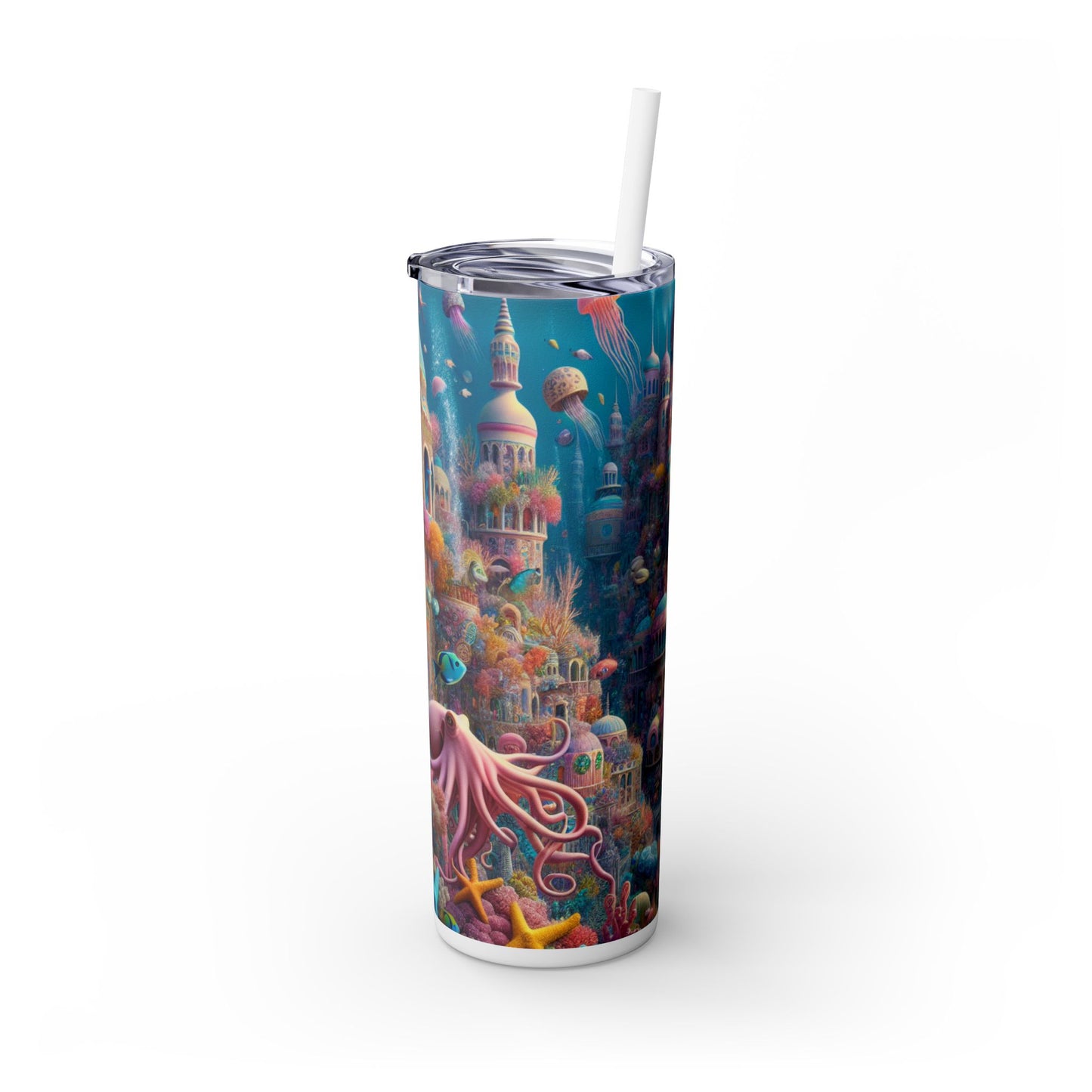 « Trésor des profondeurs : une ville sous-marine fantastique » - Verre fin Alien Maars® avec paille 20 oz