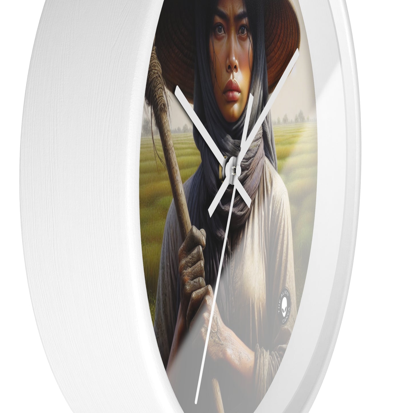 "Farmer in the Fields: A Weathered Reflection" - The Alien Wall Clock Realism