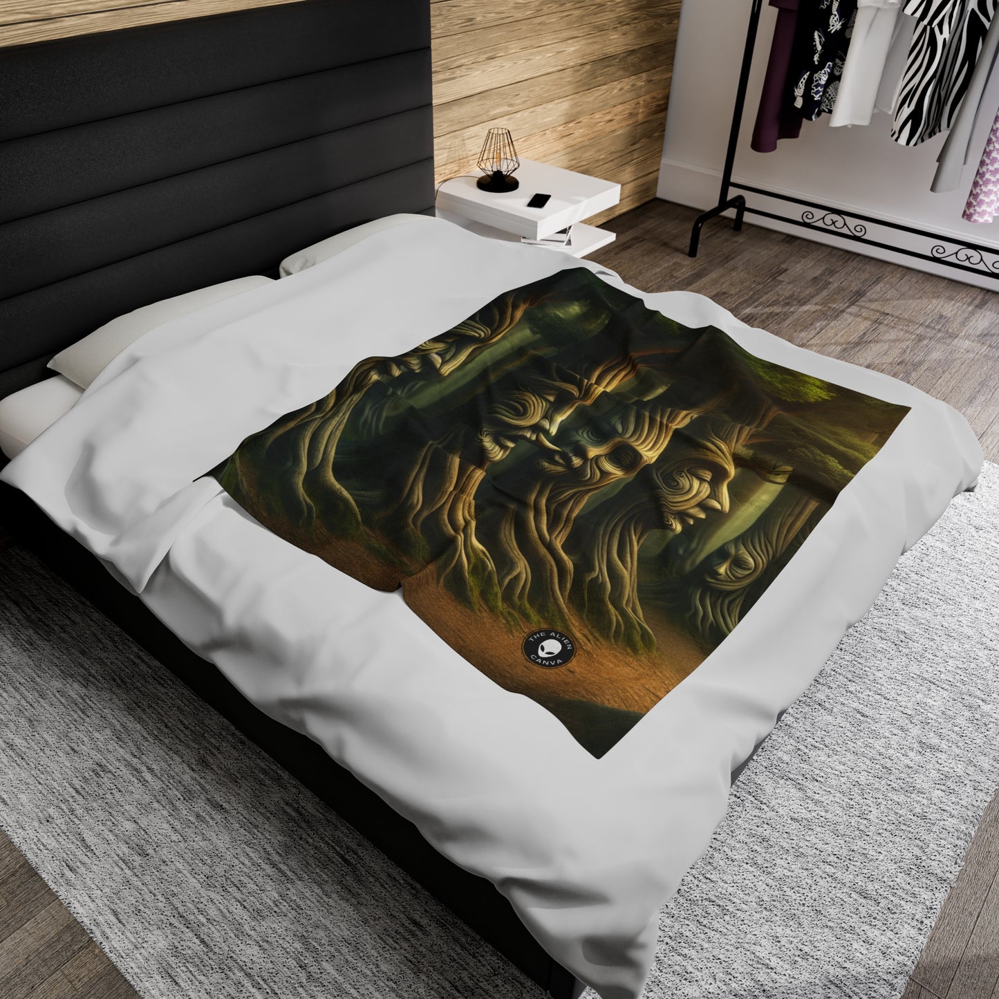 "Whispering Trees: Secrets of the Mystic Forest" - The Alien Velveteen Plush Blanket