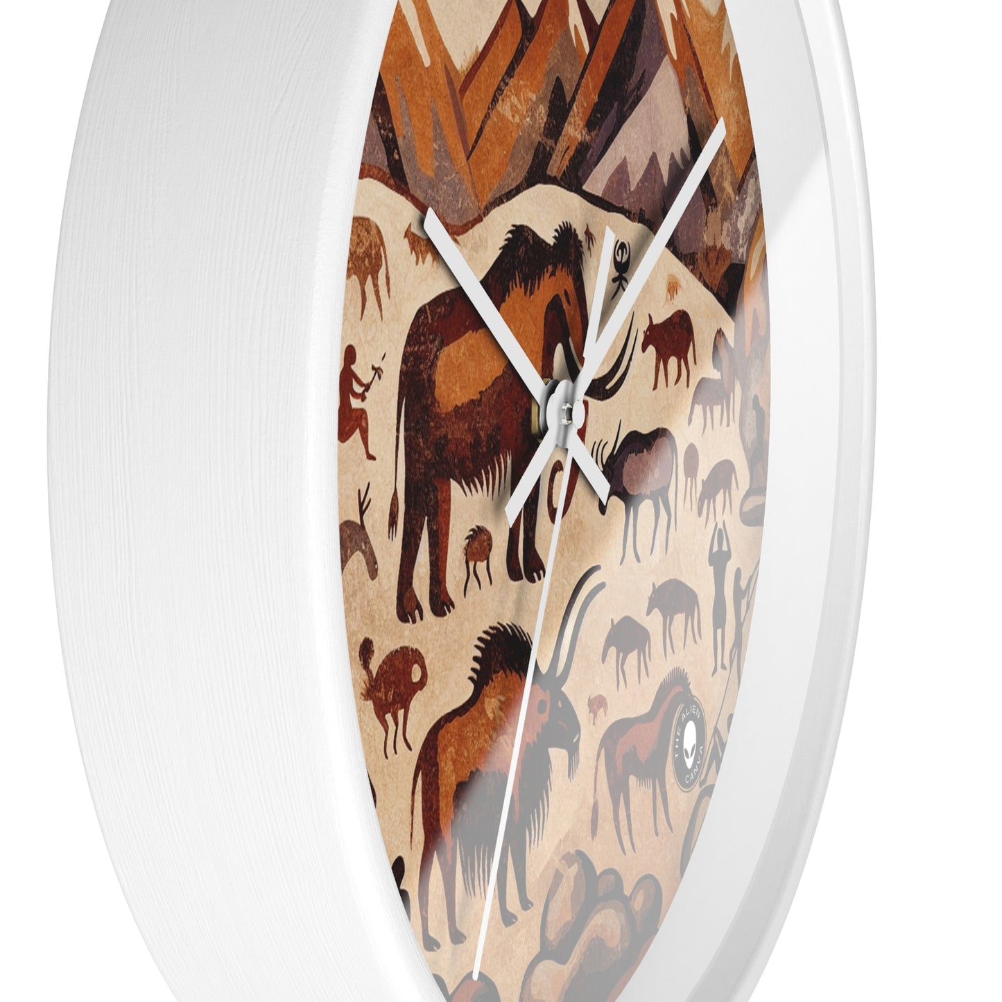 Title: "Ancient Encounter: The Battle of Giants" - The Alien Wall Clock Cave Painting