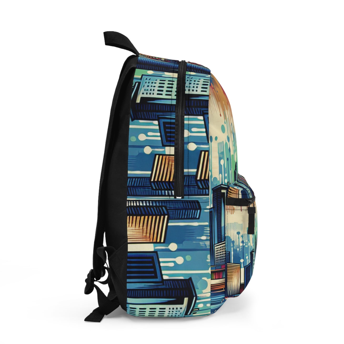 "Bright City: A Pop of Color on the Skyline" - The Alien Backpack Street Art / Graffiti Style