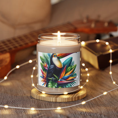 "Toucan on a Tropical Bloom" - The Alien Scented Soy Candle 9oz Hyperrealism Style
