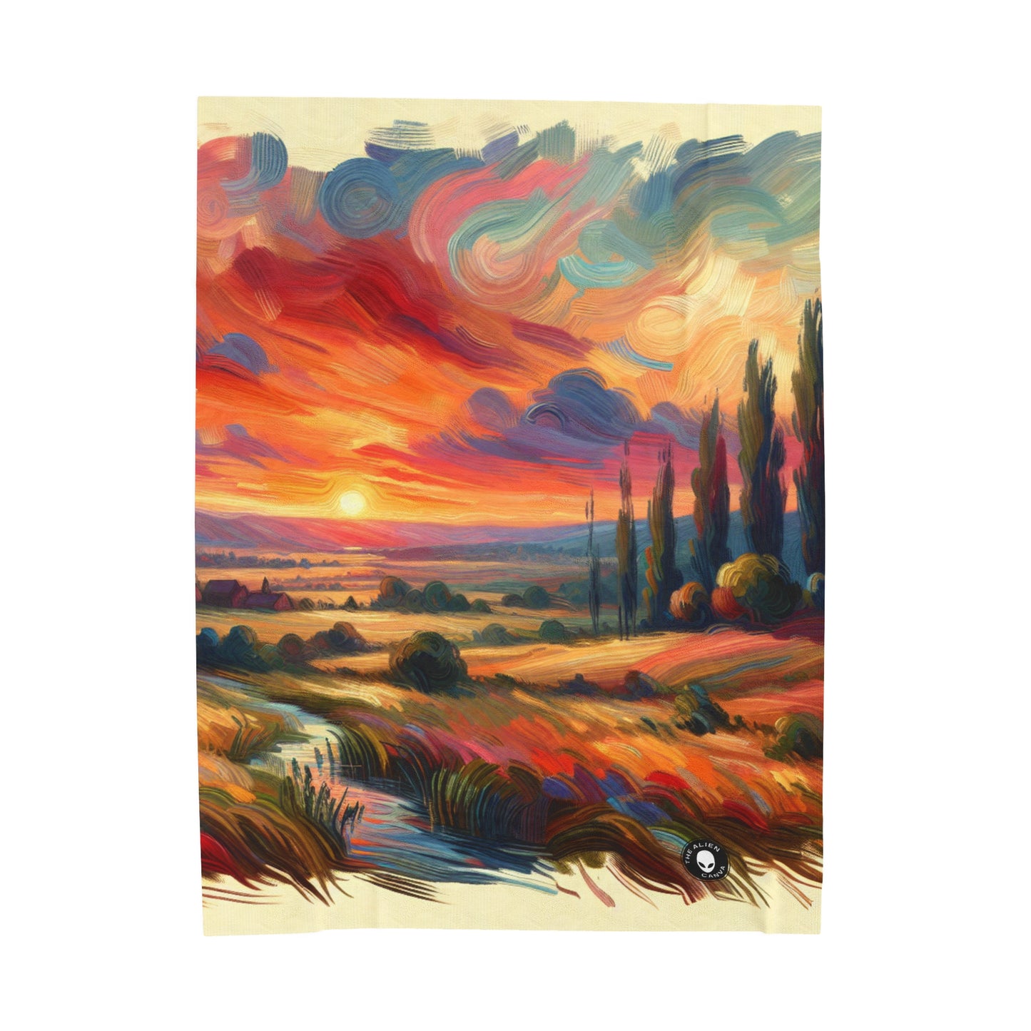 "Harmonious Vistas: A Post-Impressionist Celebration of Nature and Rural Life" - The Alien Velveteen Plush Blanket Post-Impressionism