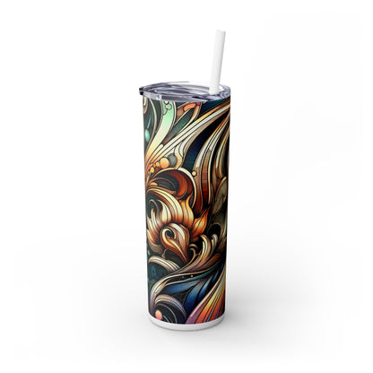 "Floral Elegance: Art Nouveau Botanical Garden Poster" - The Alien Maars® Skinny Tumbler with Straw 20oz Art Nouveau