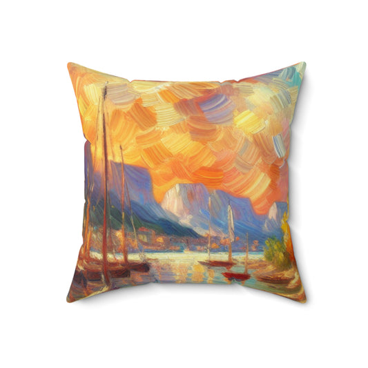 Golden Dusk: A Serene Impressionist Stroll by the Water- The Alien Spun Polyester Square Pillow Impressionism