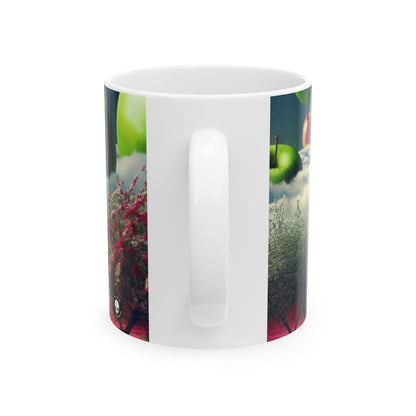 « Ciel de pomme et tapis de fleurs roses : un paysage surréaliste » - Tasse en céramique Alien 11 oz