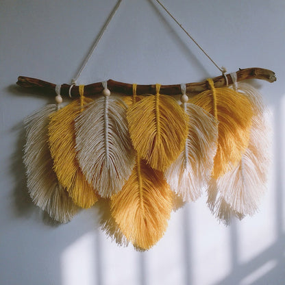 Woven feather tapestry