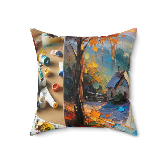 "Market Vibrance: A Post-Impressionist Perspective"- The Alien Spun Polyester Square Pillow Post-Impressionism