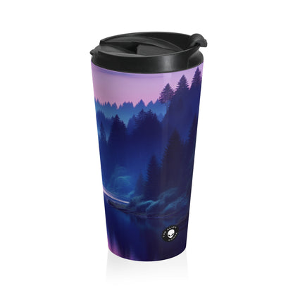 "Twilight Tranquility: Forest River Reflections" - The Alien Stainless Steel Travel Mug