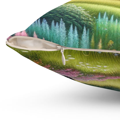 "Seasons in Serenity: An Environmental Art Journey"- The Alien Spun Polyester Square Pillow Environmental Art