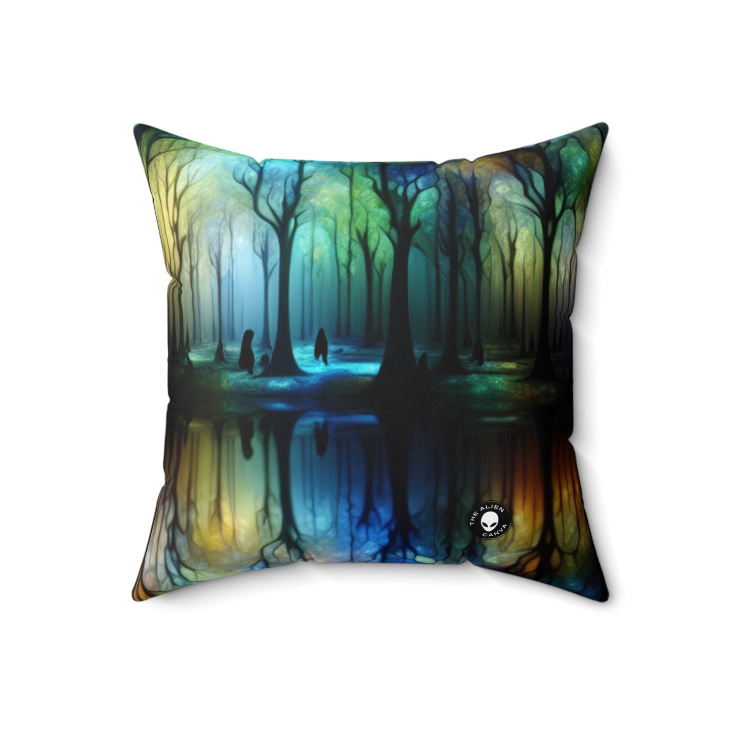 « Enchanted Rainbow Woods » - L'oreiller carré en polyester filé Alien