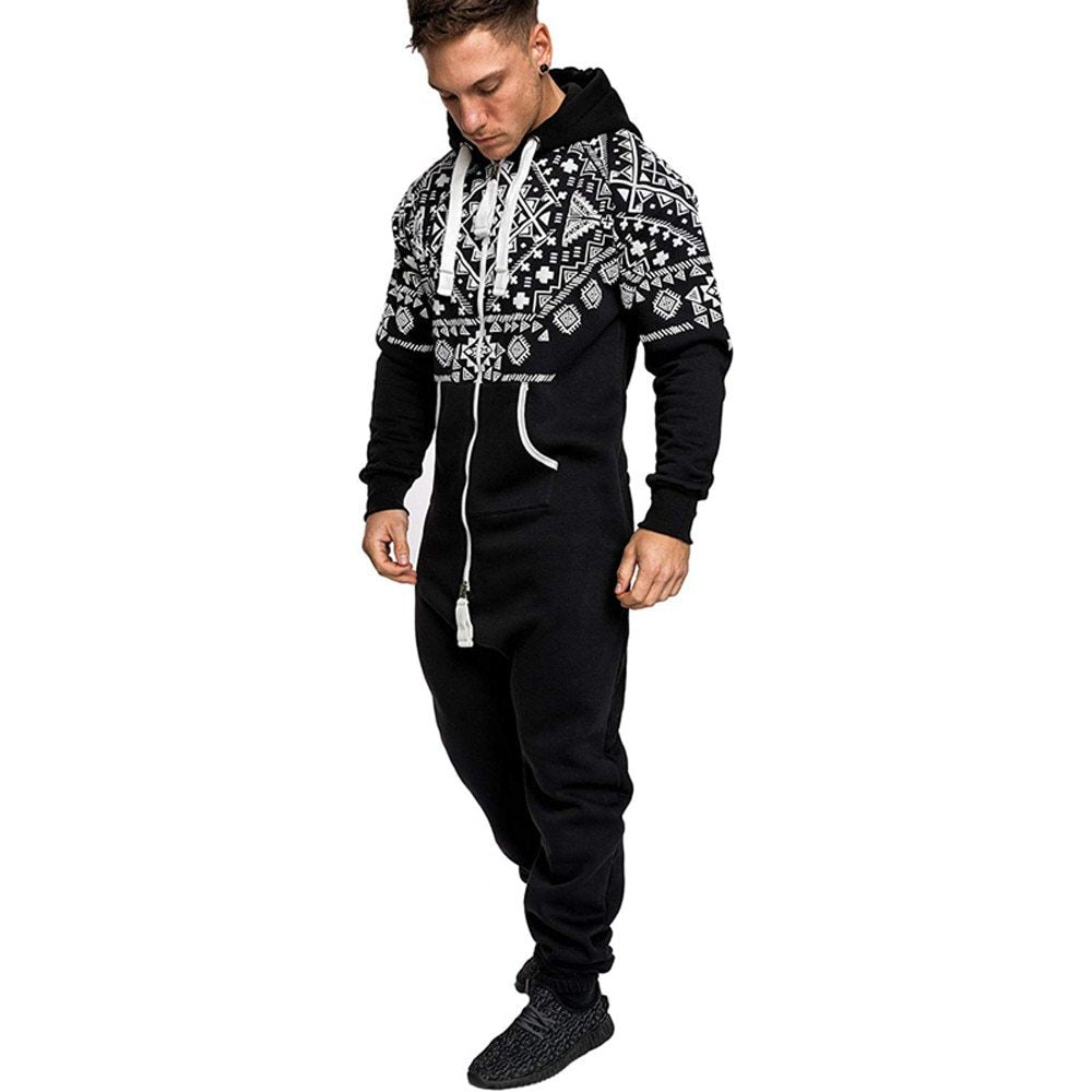 National style printed one-piece men's pajamas