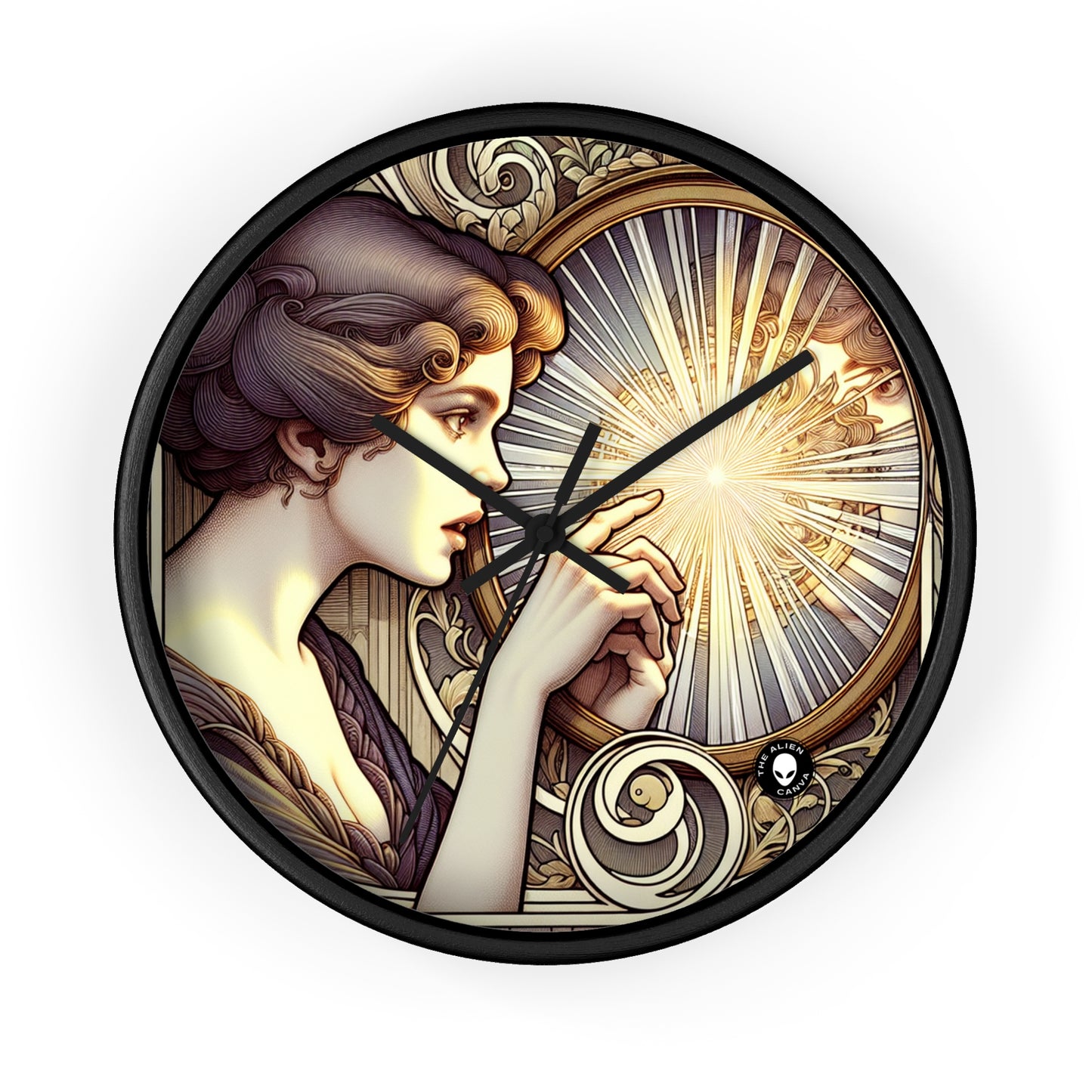 "Reflection of Beauty" - The Alien Wall Clock Art Nouveau