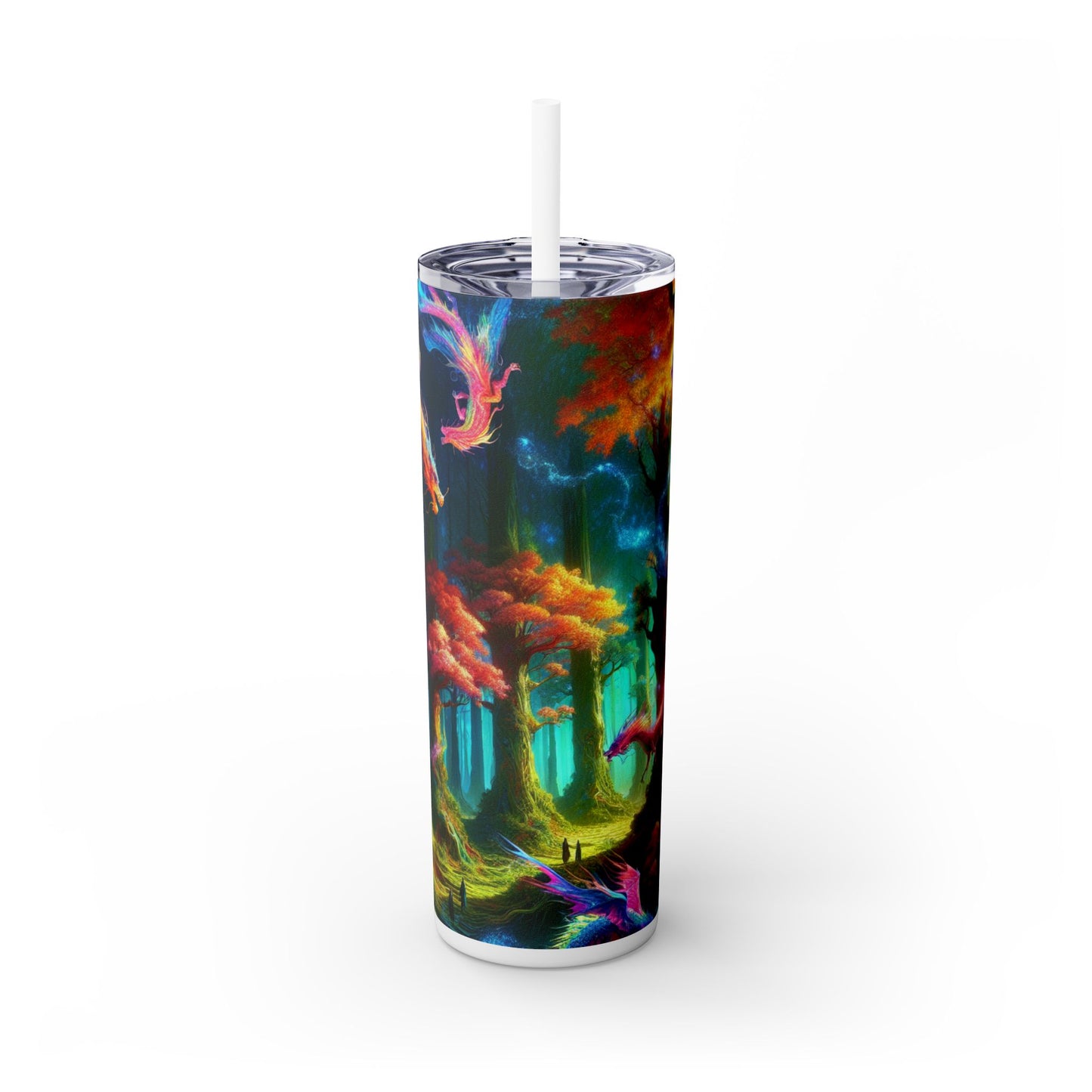 "Bosque arcoíris del dragón": vaso estrecho con pajita de 20 oz de Alien Maars®