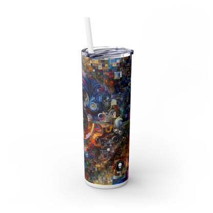 "Perception Distorted: A Postmodern Commentary on Reality" - The Alien Maars® Skinny Tumbler with Straw 20oz Postmodern Art