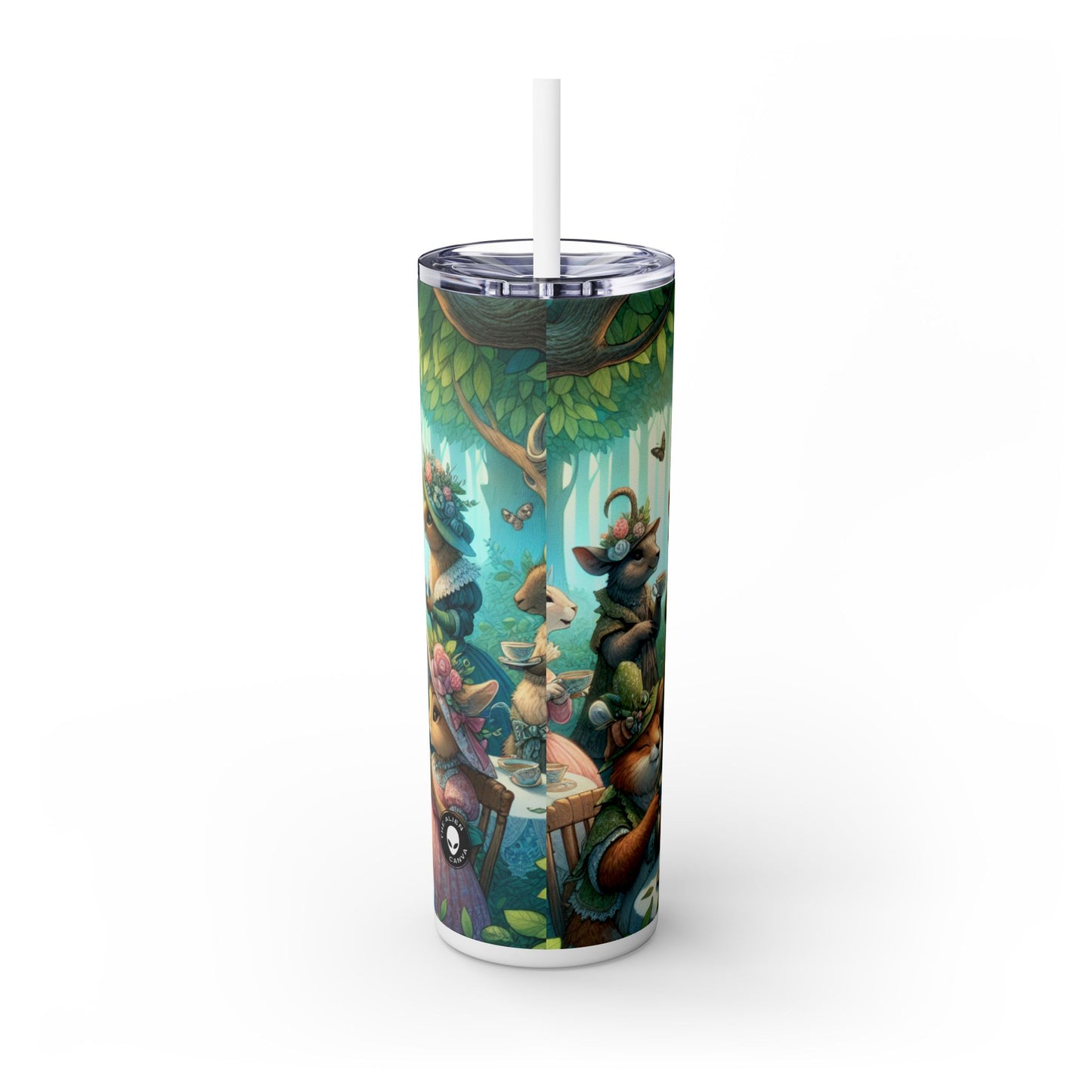 "Fancy Hats and Teacups: A Woodland Tea Party" - The Alien Maars® Skinny Tumbler with Straw 20oz