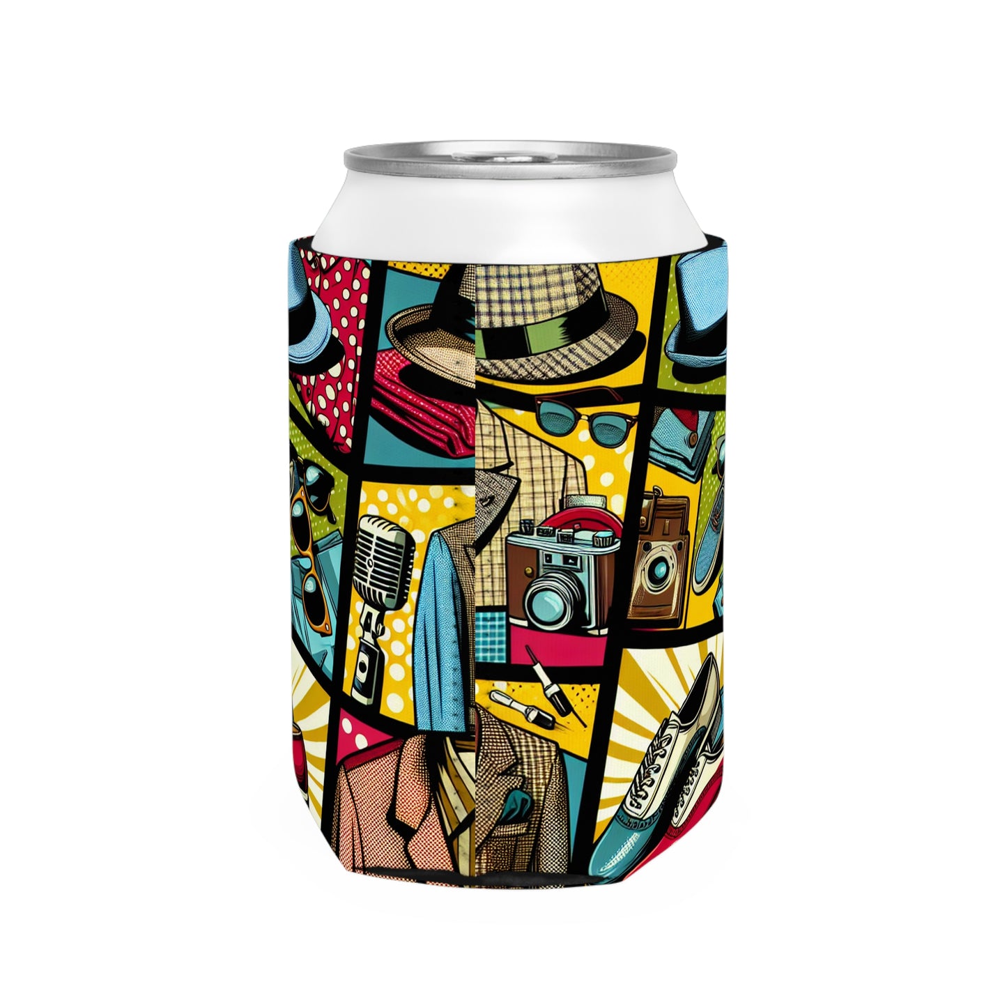 "Ropa de arte pop: un collage de estilo vintage" - Estilo pop art con funda The Alien Can Cooler