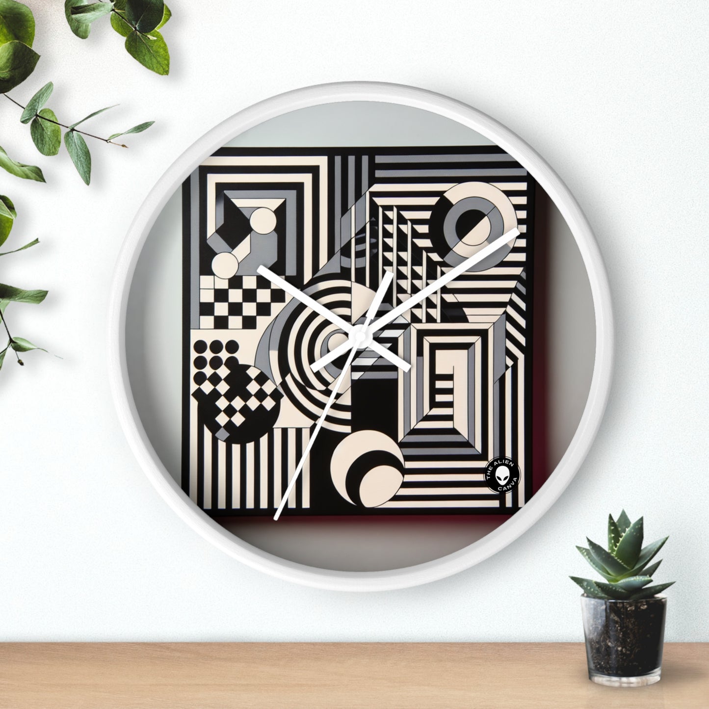 "Mesmerize: Bold Op Art Geometry in Black and White" - The Alien Wall Clock Op Art