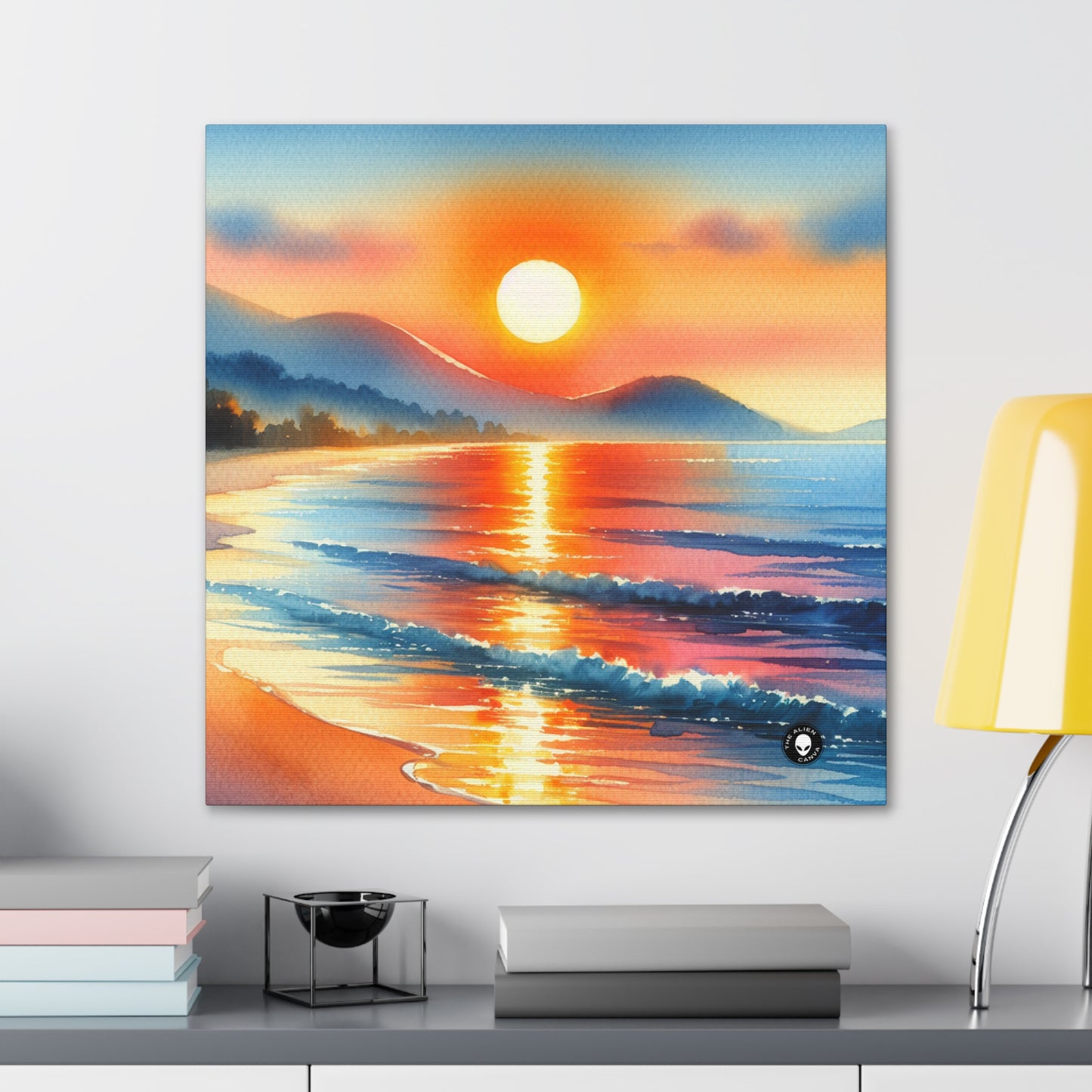 "Amanecer en la playa" - La pintura de acuarela de Alien Canva