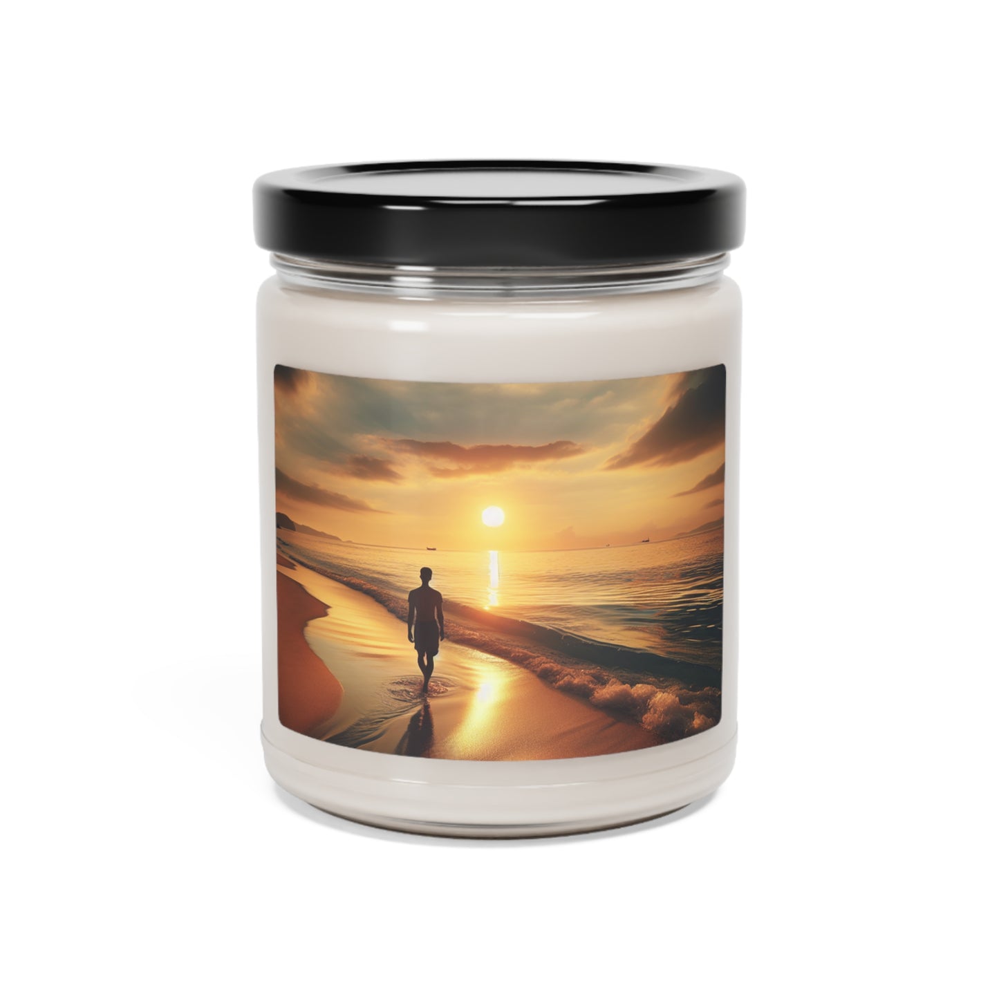 "Un paseo por la playa al atardecer" - La vela de soja con aroma a alienígena, 9 oz, estilo fotorrealista