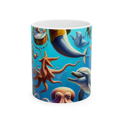 "Musical Reef Spectacle" - Taza de cerámica extraterrestre de 11 oz