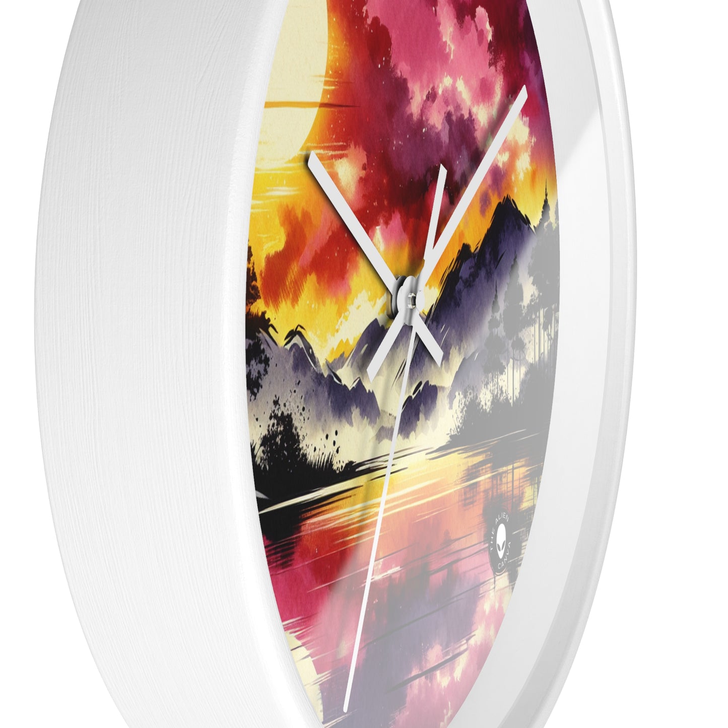 "A Pastel Sunset Symphony" - The Alien Wall Clock Ink Wash Painting