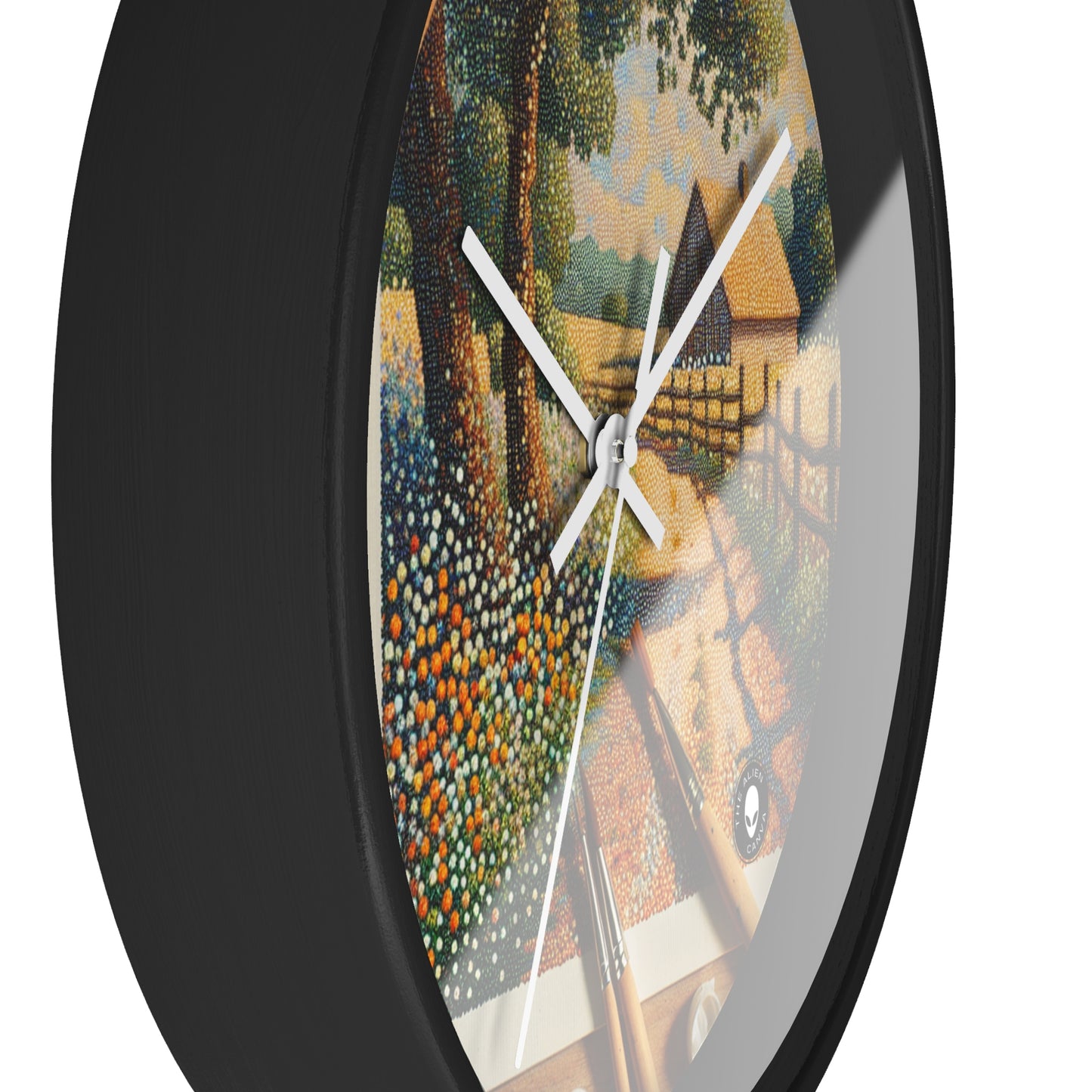 "Autumn Bliss: Pointillism Forest" - The Alien Wall Clock Pointillism