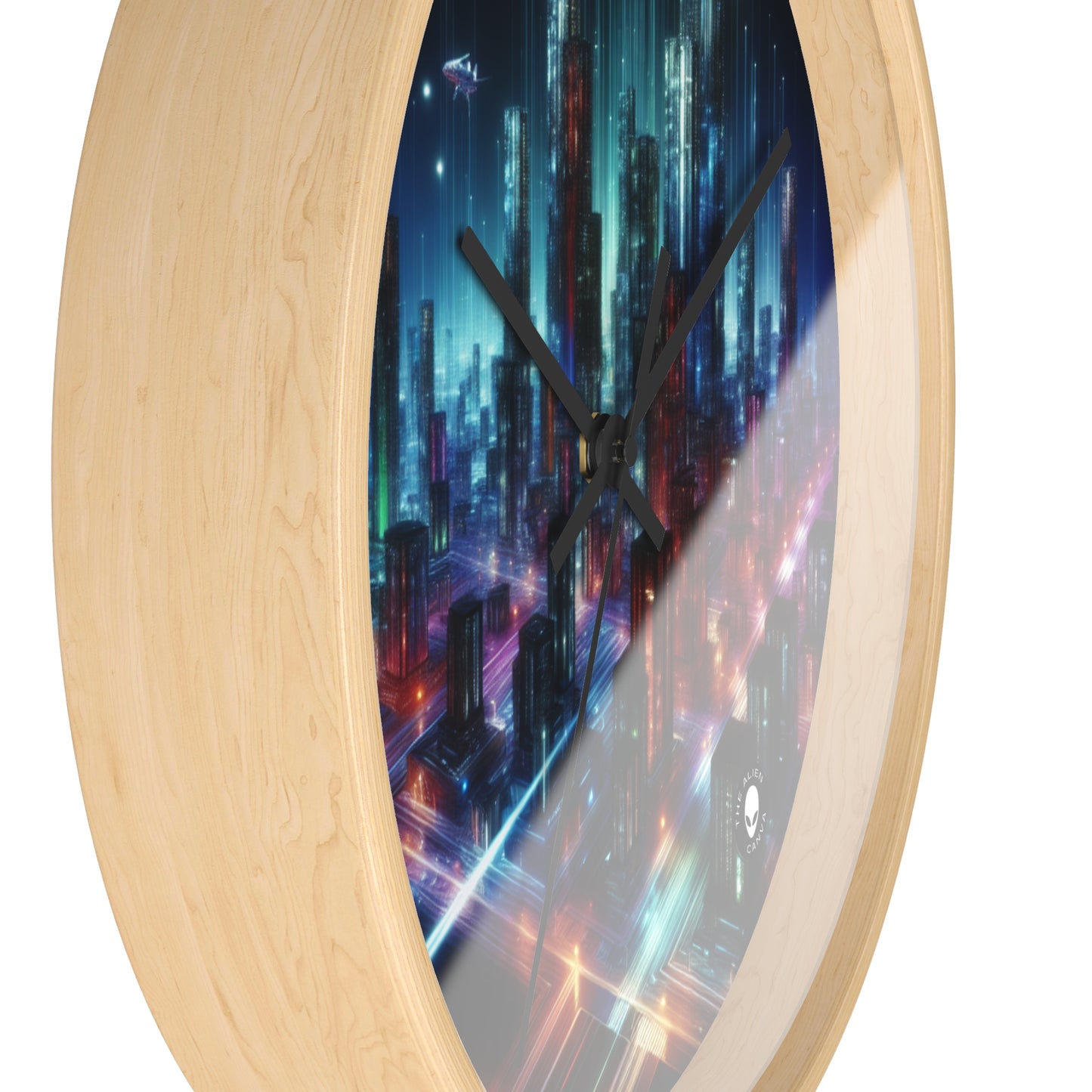 "Neon Skyline: A Futuristic Cityscape" - The Alien Wall Clock