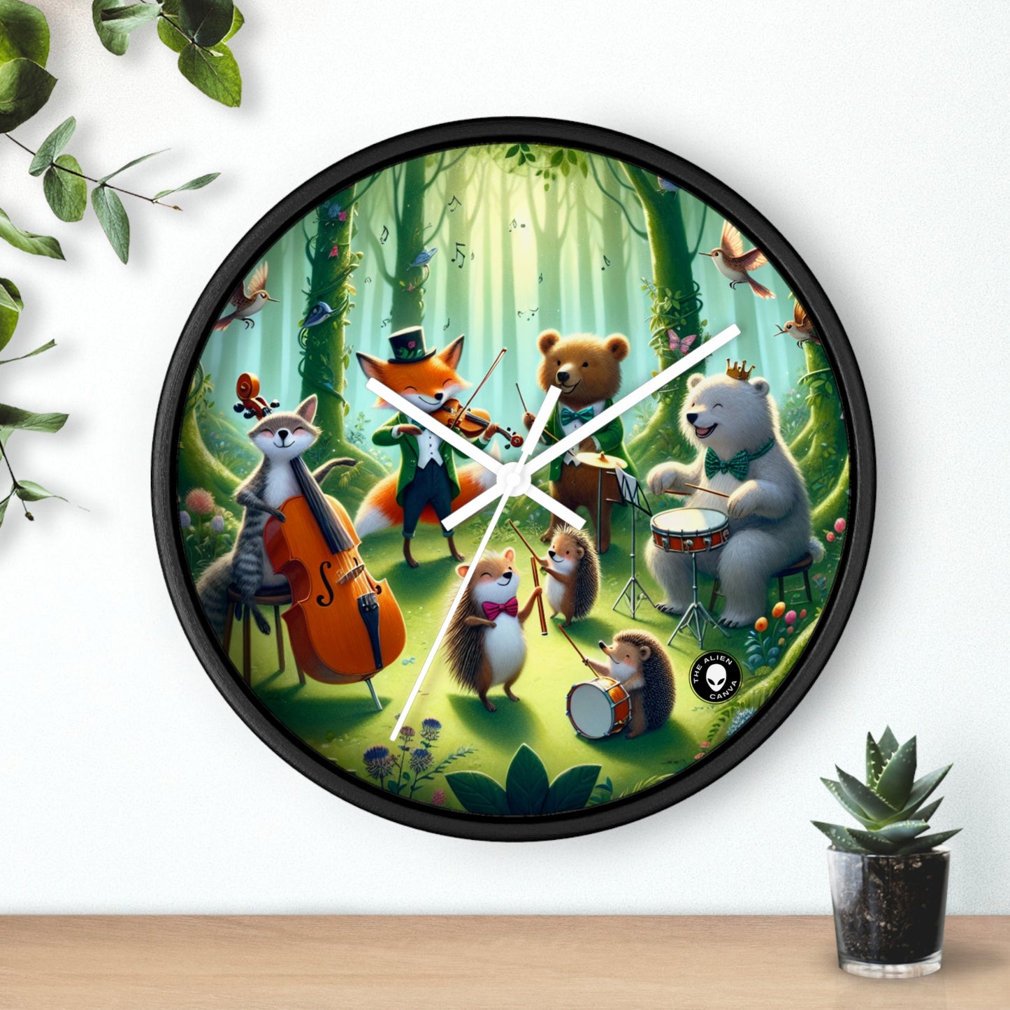 « Ménagerie mélodieuse : animaux musicaux dans la forêt enchantée » – L'horloge murale Alien