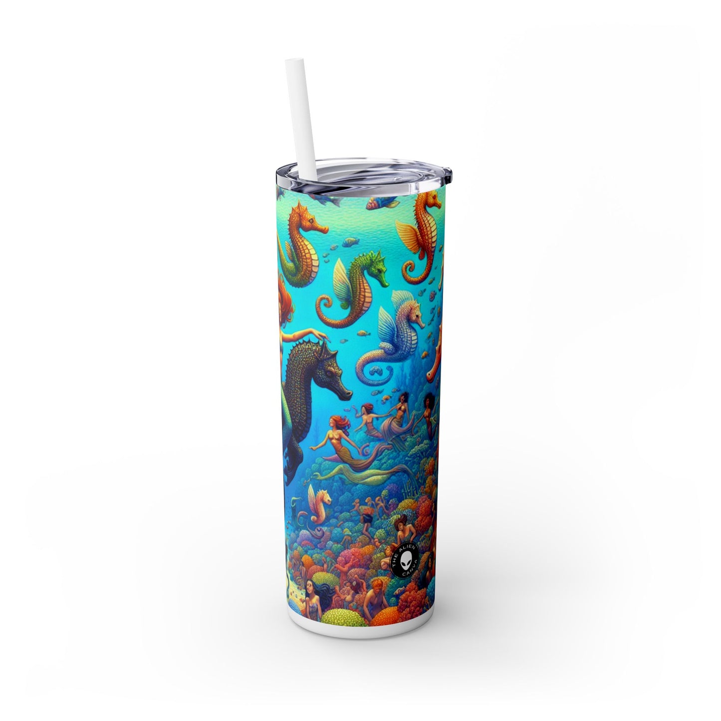 "Seahorse Serenade: A Magical Underwater Journey" - The Alien Maars® Skinny Tumbler with Straw 20oz