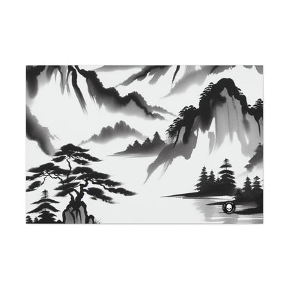 "Mountain Reflection: A Serene Zen Ink Painting" - The Alien Canva Zen Ink Painting