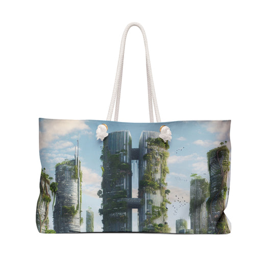 "Nature's Reclamation: A Futuristic Cityscape" - The Alien Weekender Bag