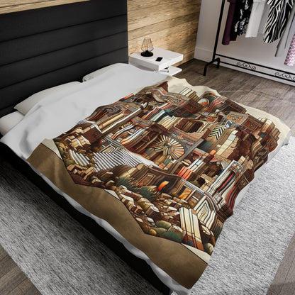 "Deco Ruins: Geometric Art in an Ancient Setting" - The Alien Velveteen Plush Blanket Art Deco Style